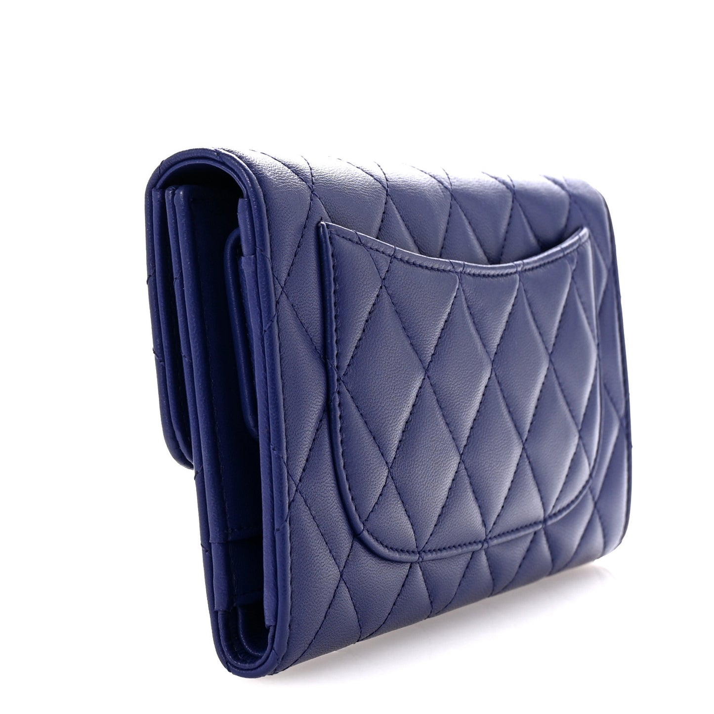 Lambskin Quilted Large Flap Wallet Blue