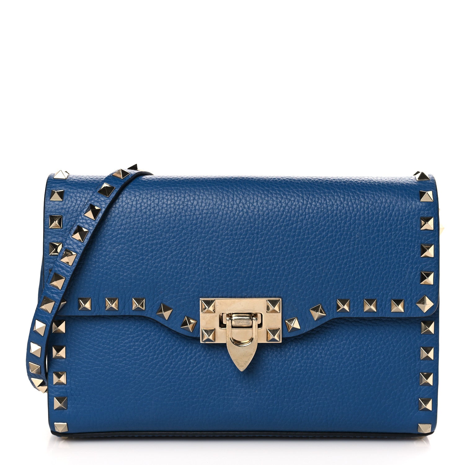 Valentino Garavani Pebbled Calfskin Medium Rockstud Flip Lock Crossbody Bag Peacock 1 of 9