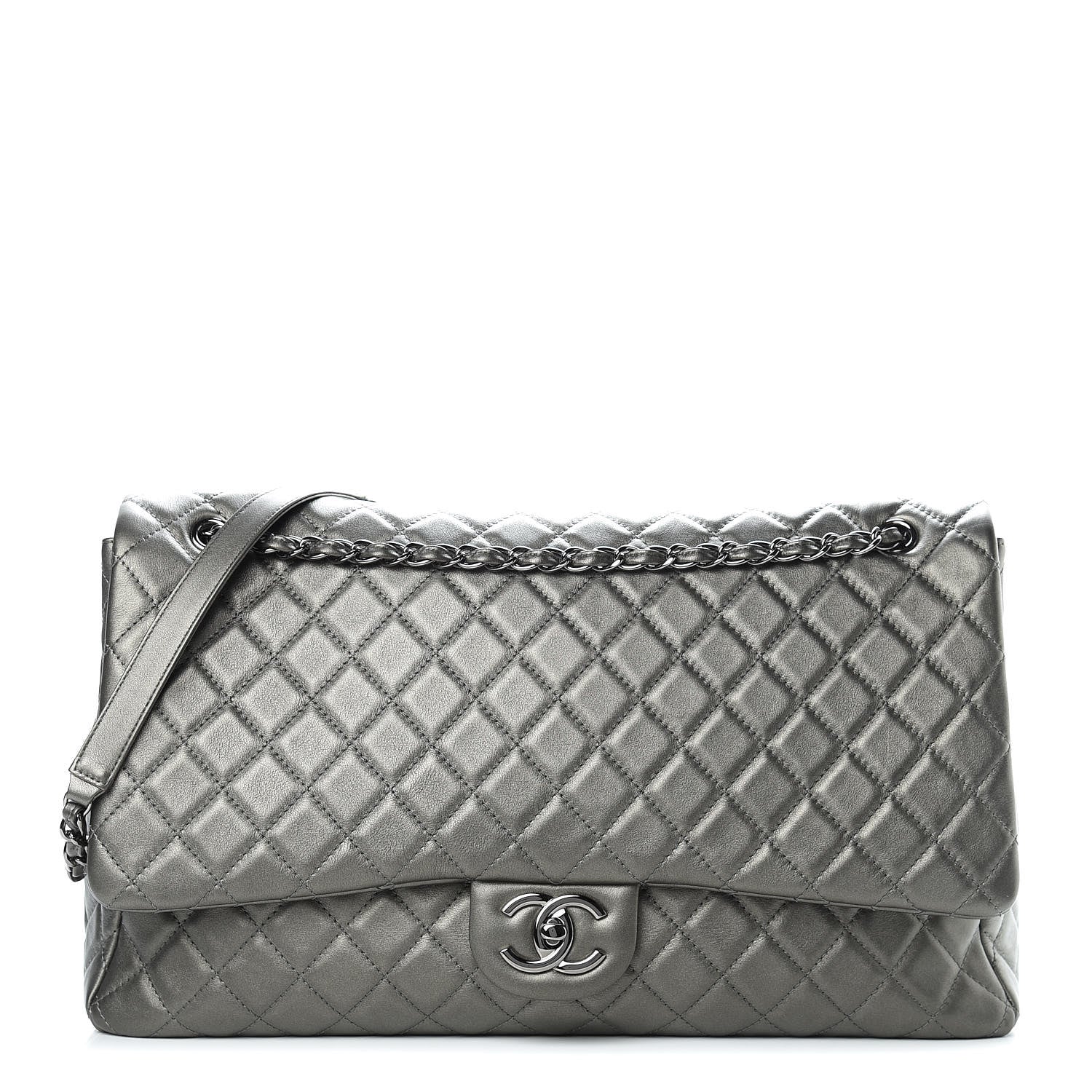 Chanel Metallic Calfskin Quilted XXL Travel Flap Bag Dark Silver 1 of 10