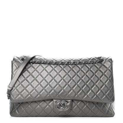 Chanel Metallic Calfskin Quilted XXL Travel Flap Bag Dark Silver 1 of 10