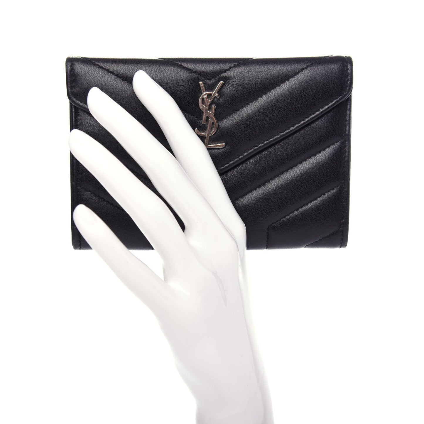 Lambskin Y Quilted Monogram Small Loulou Envelope Wallet Black