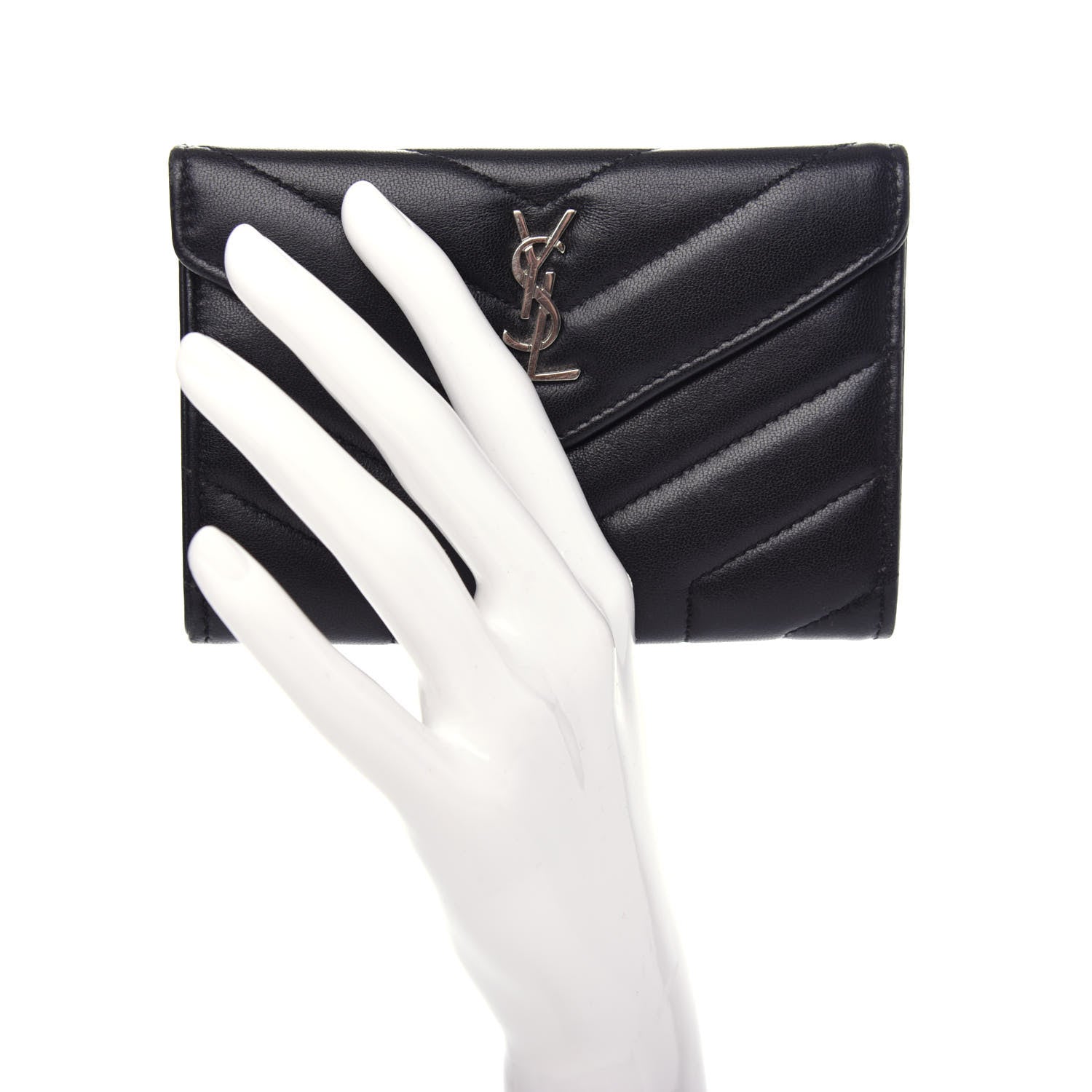 Saint Laurent Lambskin Y Quilted Monogram Small Loulou Envelope Wallet Black 2 of 7