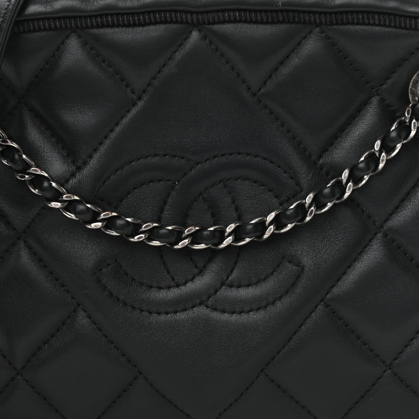 Calfskin Quilted Small Ballerine Camera Case Black