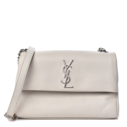 Saint Laurent Grain De Poudre Small West Hollywood Monogram Fold-Over Bag Pearl White 1 of 12