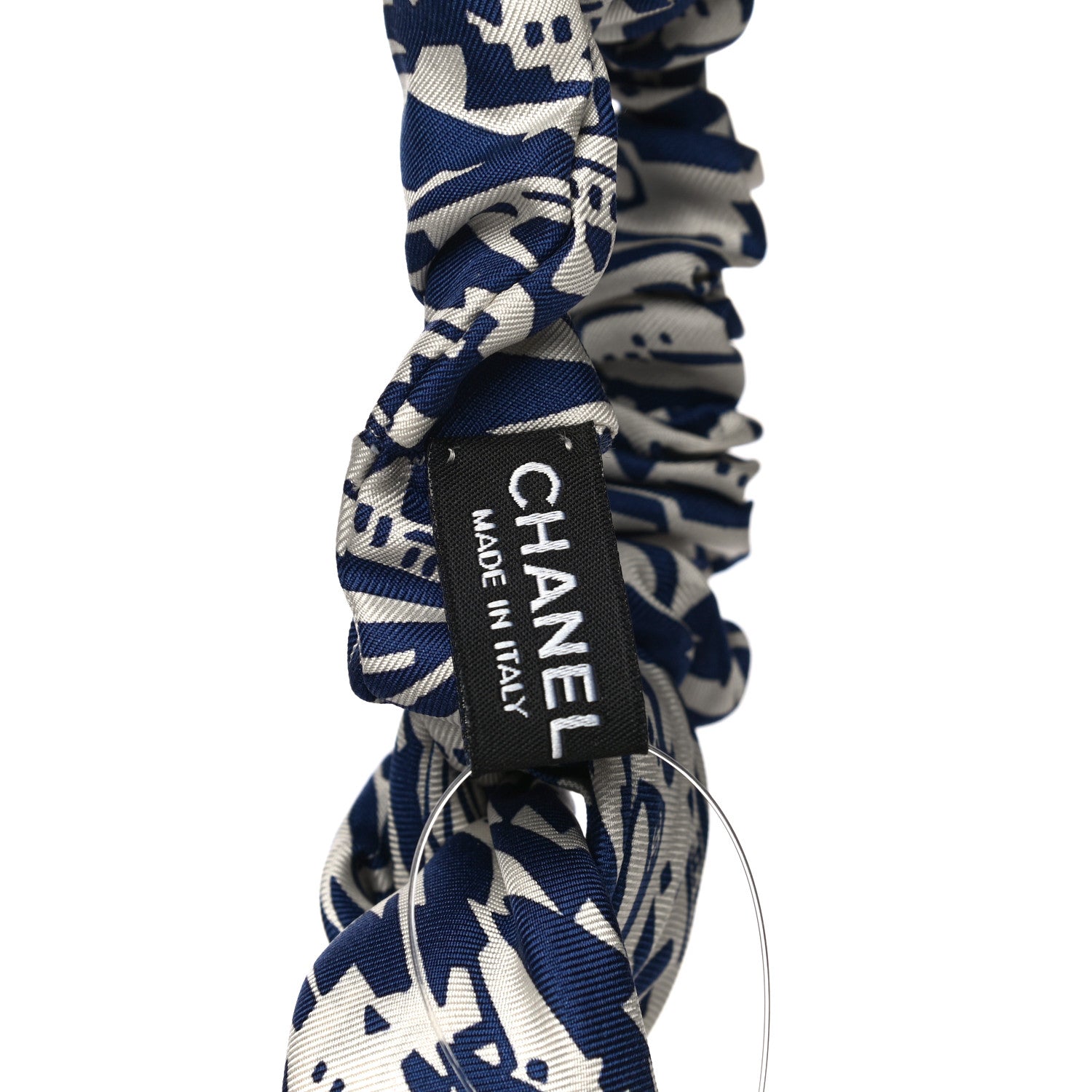 Chanel Silk Twill Hair Scarf Navy Blue White 4 of 5