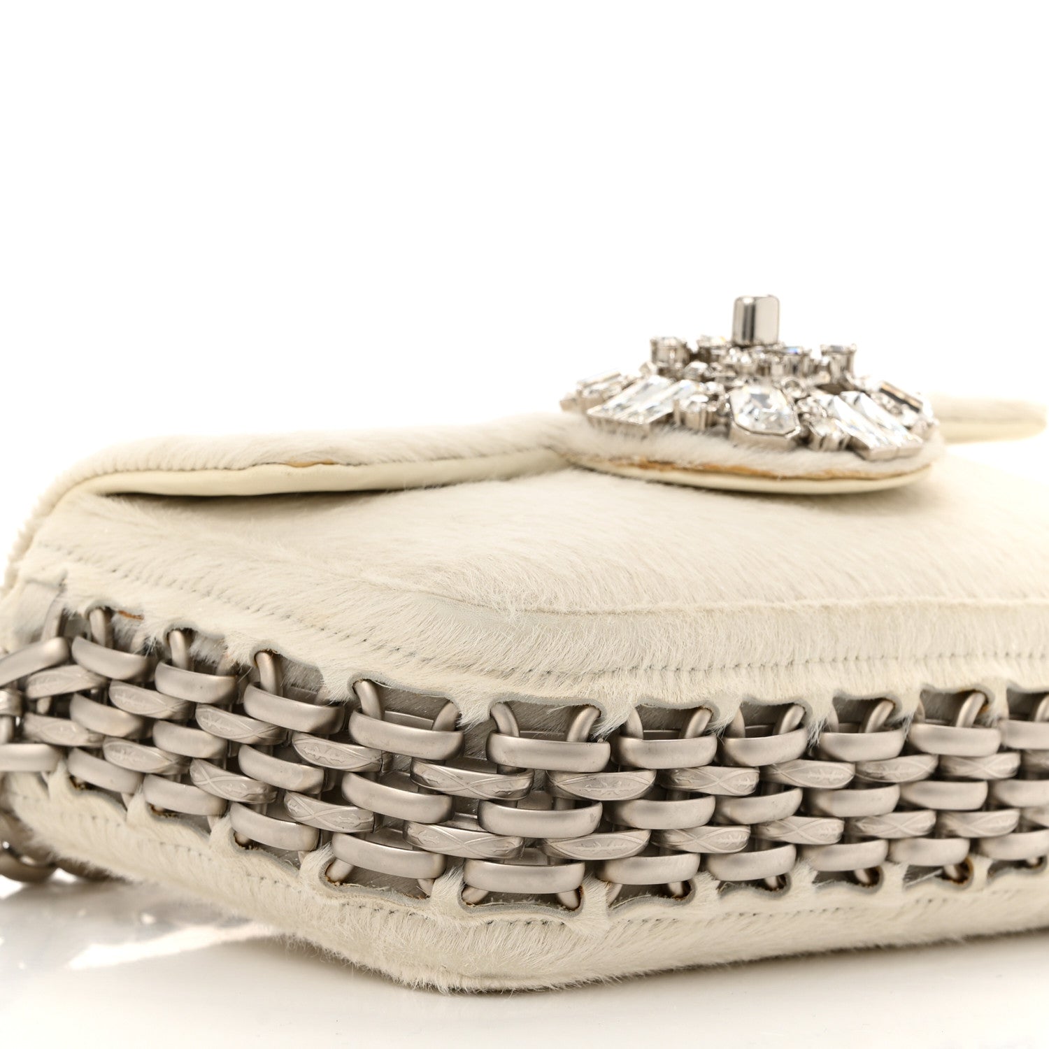 Chanel Pony Hair Baguette Crystal CC Flap Bag White 9 of 10