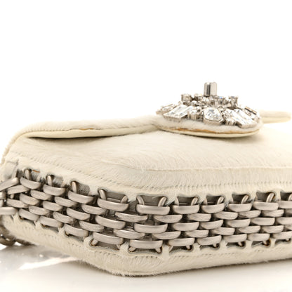 Chanel Pony Hair Baguette Crystal CC Flap Bag White 9 of 10