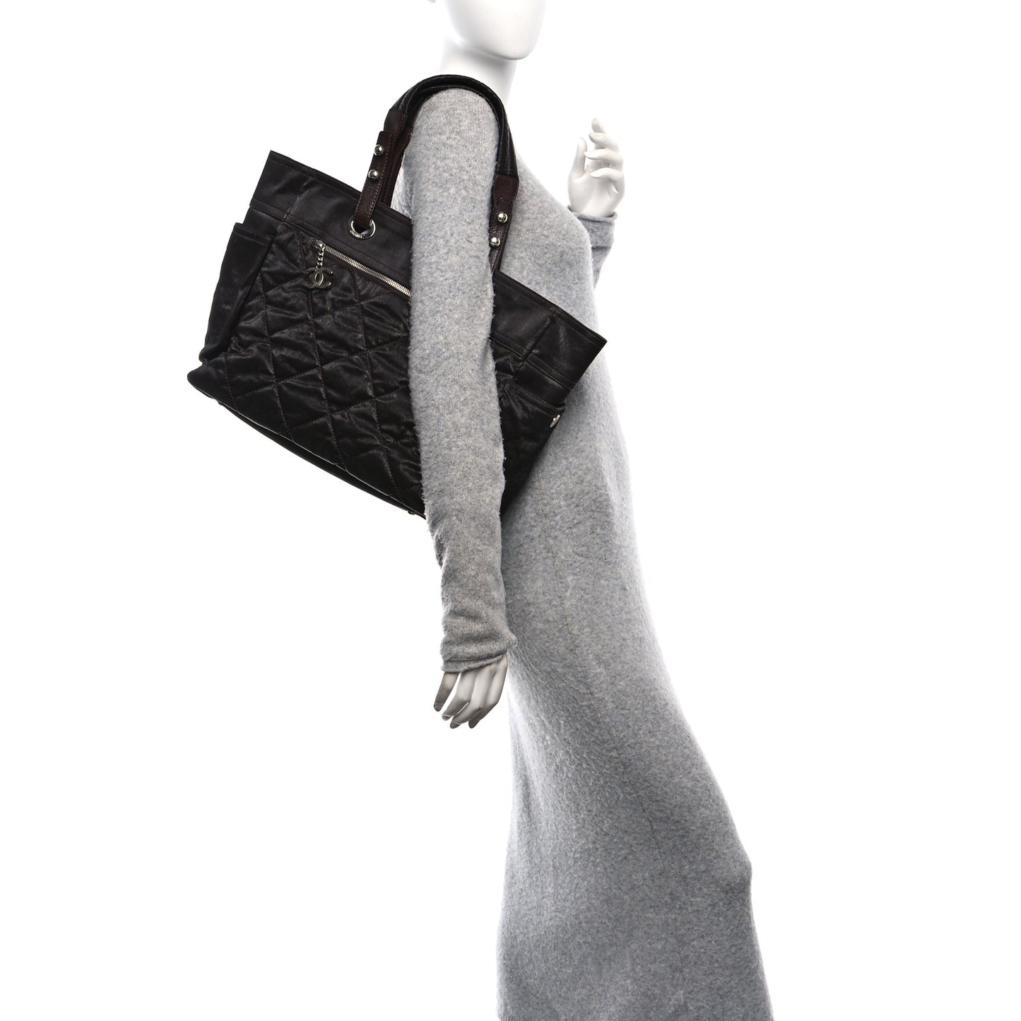 Metallic Coated Canvas Quilted Large Paris Biarritz Tote Dark Brown