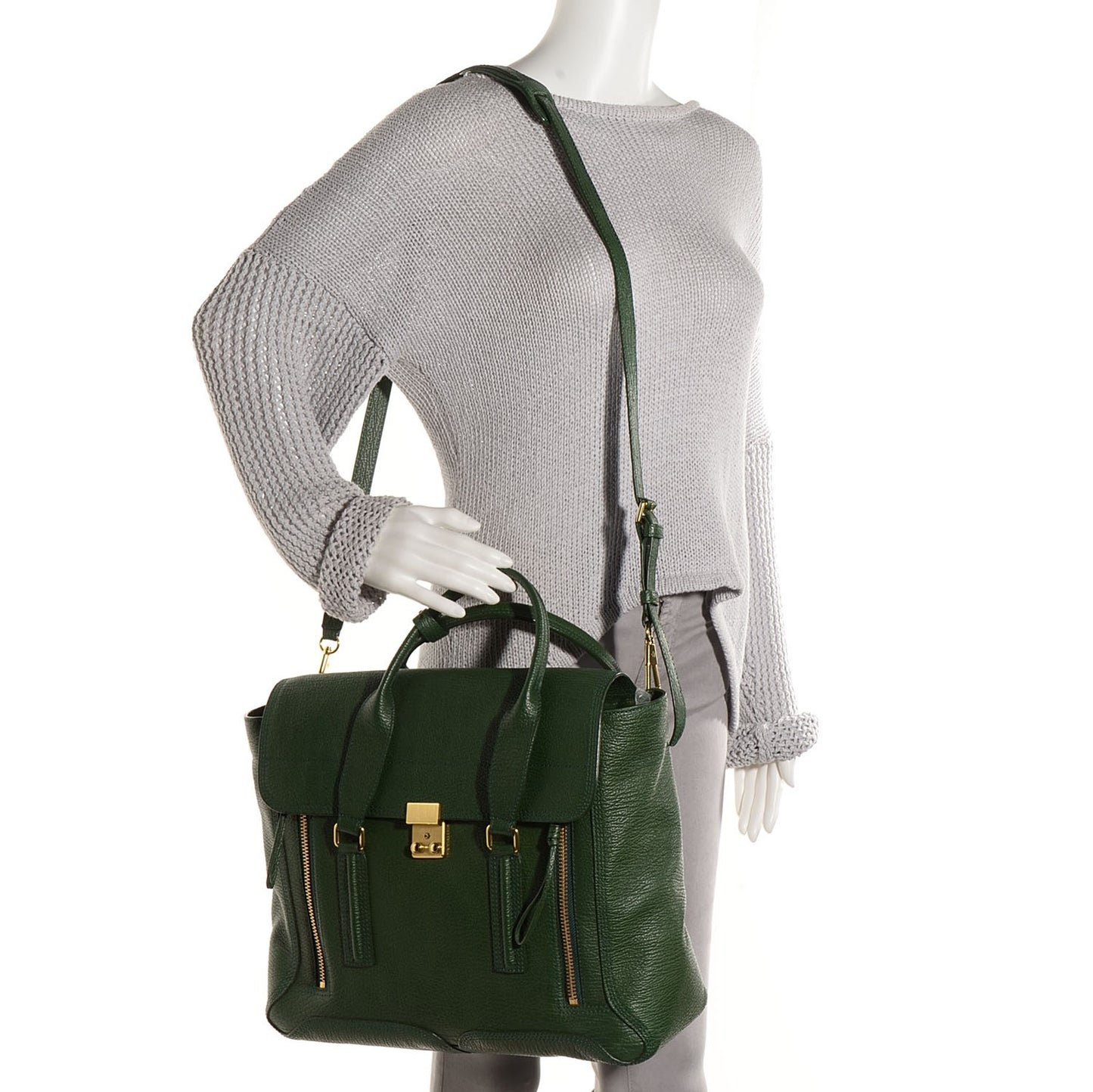 3.1 Textured Leather Large Pashli Satchel Jade