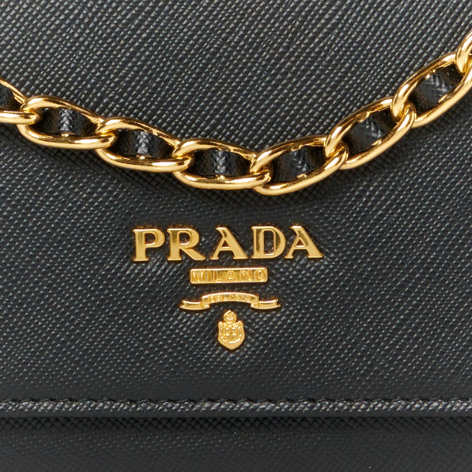 Prada Saffiano Metal Oro Chain Wallet Black 9 of 11