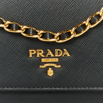 Prada Saffiano Metal Oro Chain Wallet Black 9 of 11