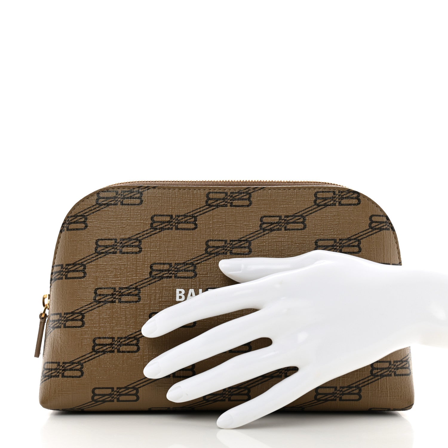 Balenciaga Coated Canvas BB Monogram Signature Toiletry Pouch Beige Brown 2 of 7