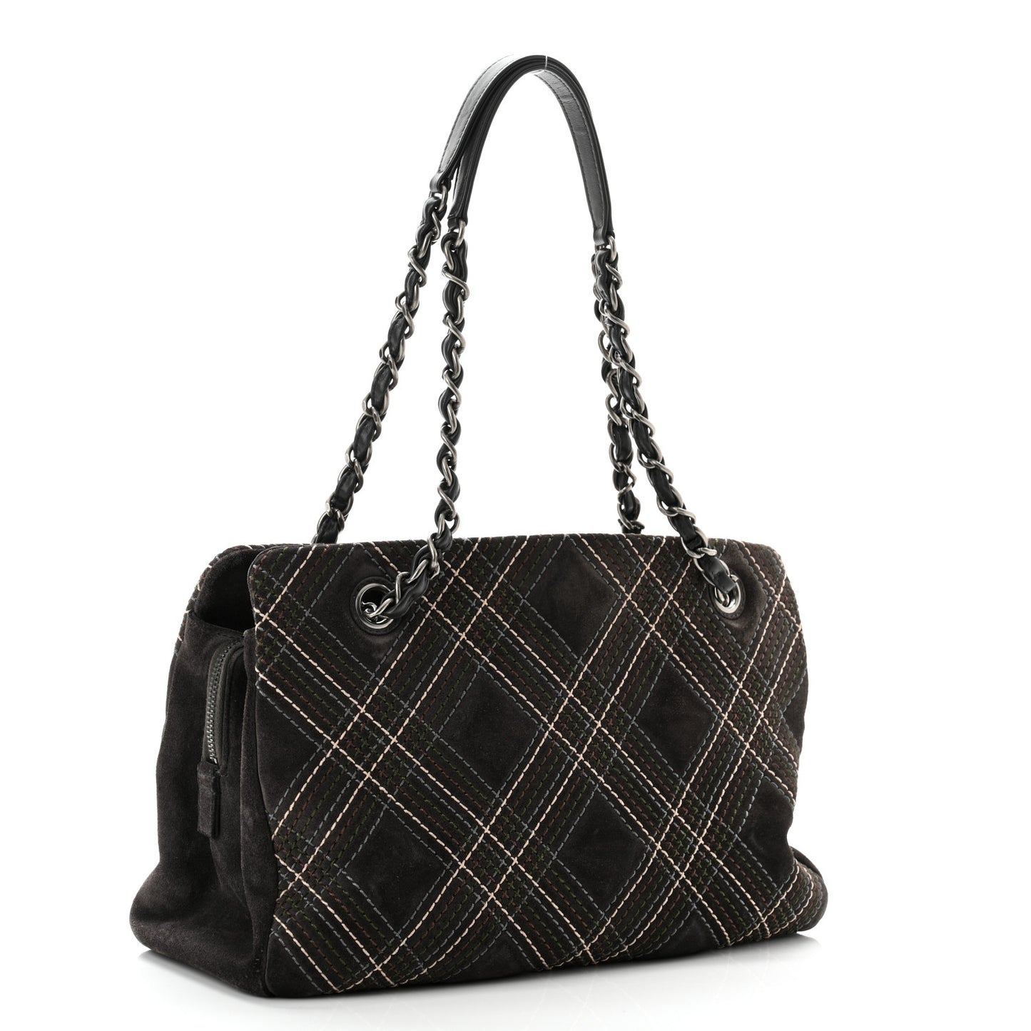 Suede Stitched Saltire CC Zip Shopping Tote Grey Multicolor