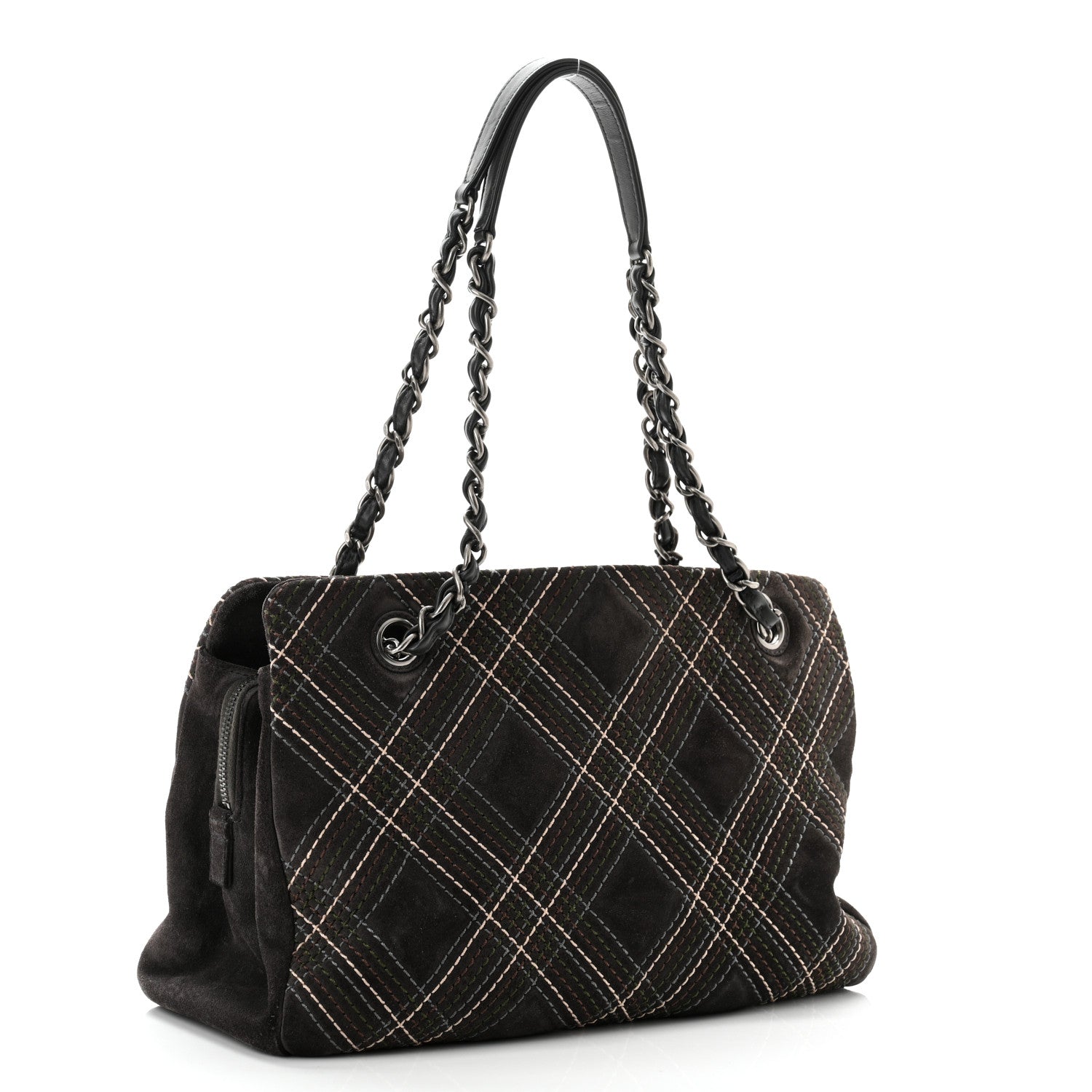 Chanel Suede Stitched Saltire CC Zip Shopping Tote Grey Multicolor 2 of 11