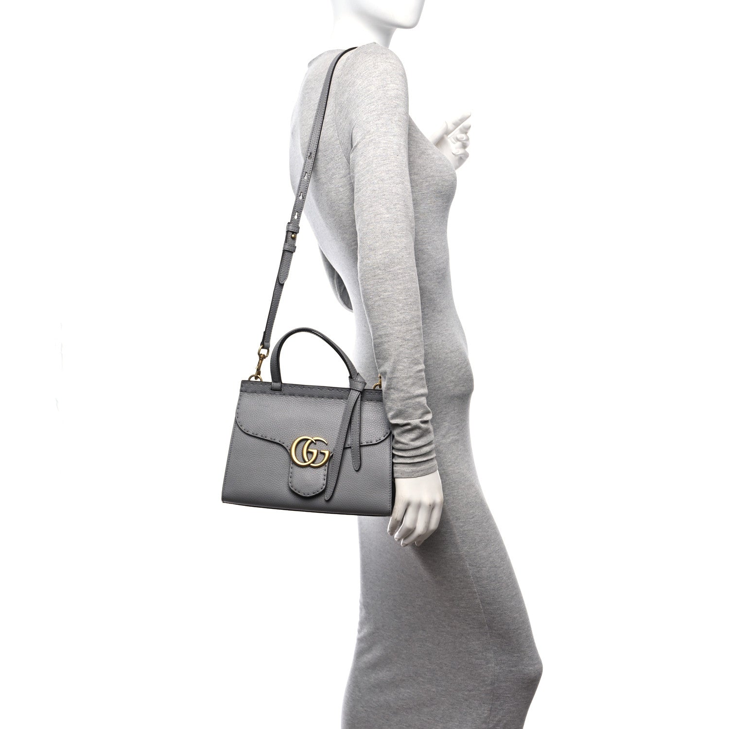 Gucci Cellarius Calfskin Mini GG Marmont Top Handle Bag Deep Grey 2 of 14