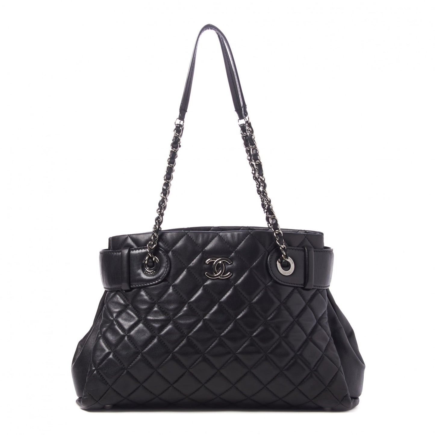 Lambskin Quilted Small Coco Loop Tote Black