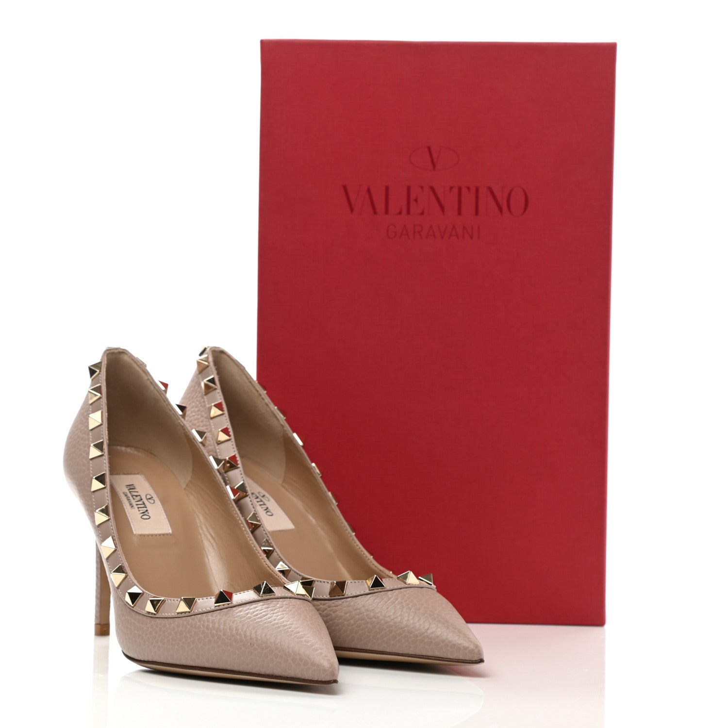 Valentino Garavani Pebbled Calfskin Rockstud 85mm Pumps 35 Poudre 8 of 8