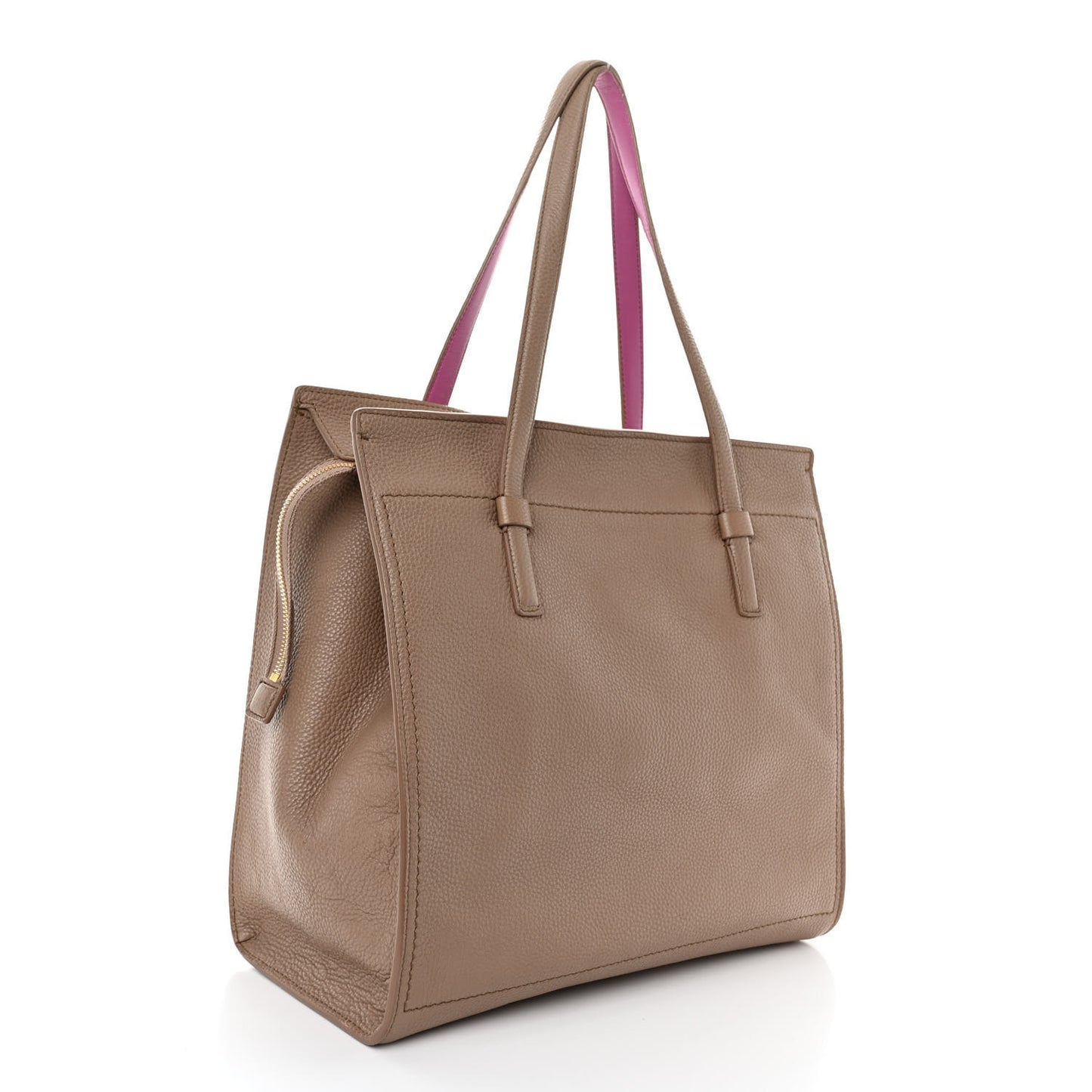 Grained Calfskin Double Handle Medium Amy Tote Beige Pink