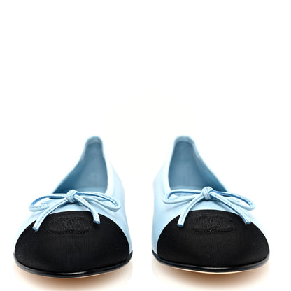 Chanel Lambskin Cap Toe CC Ballerina Flats 38.5 Light Blue Black 3 of 10