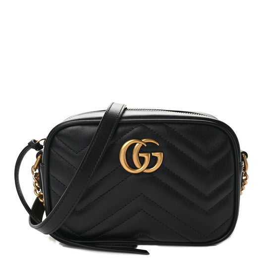 Calfskin Matelasse Mini GG Marmont Chain Shoulder Bag Black