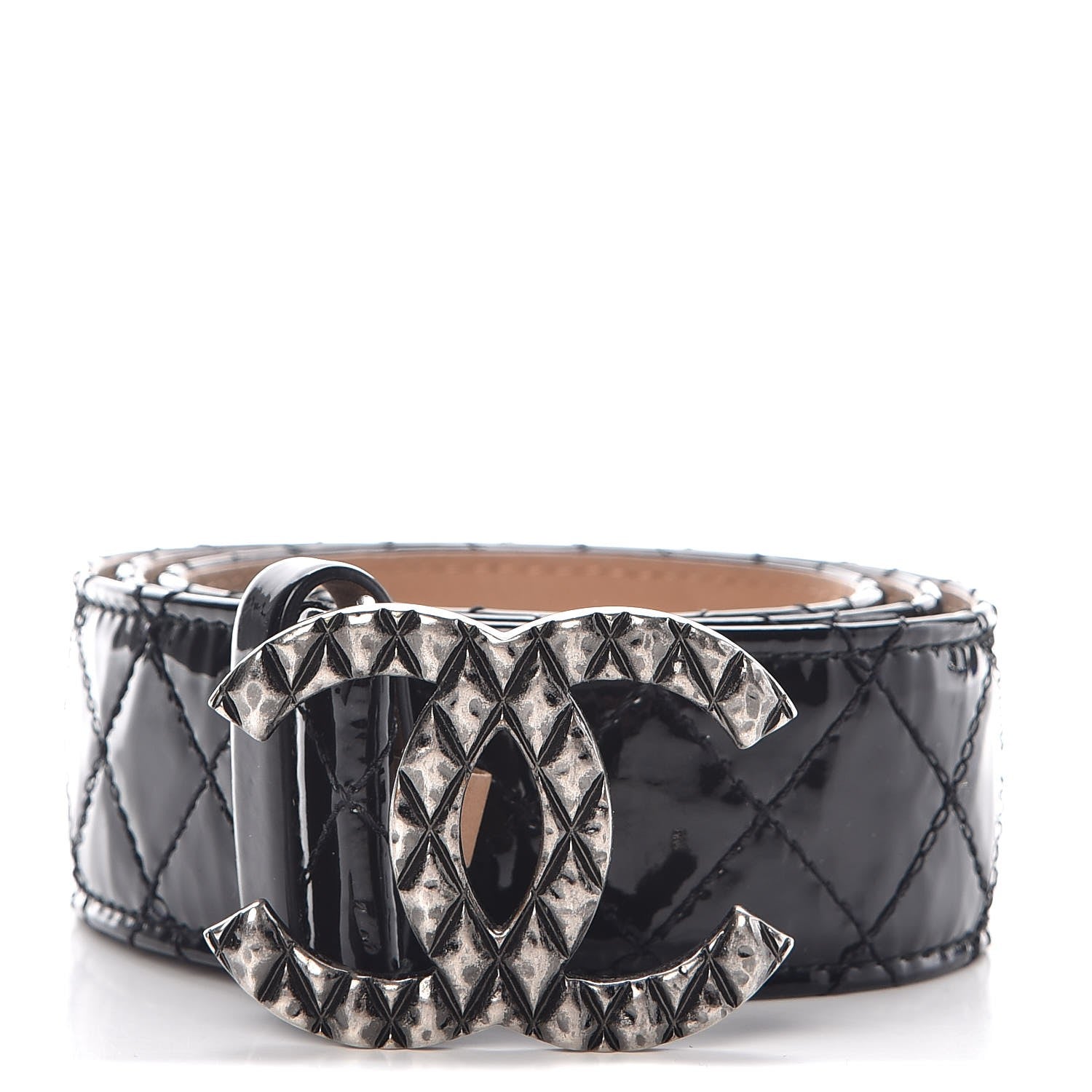 Chanel Patent Quilted CC Logo Wide Belt 85 34 Black 1 of 8