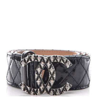 Chanel Patent Quilted CC Logo Wide Belt 85 34 Black 1 of 8