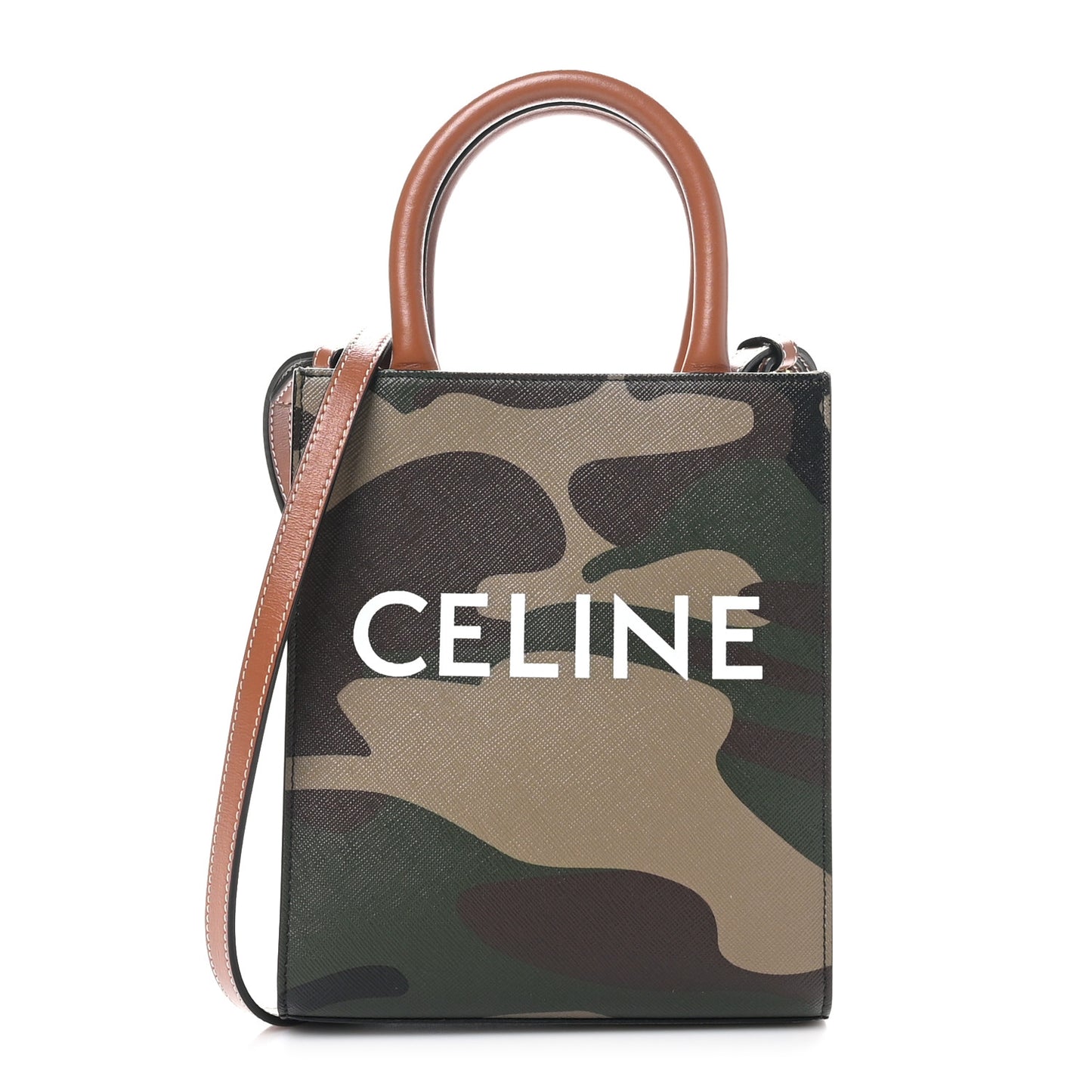 Canvas Calfskin Mini Vertical Cabas Khaki