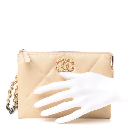 Chanel Shiny Goatskin Quilted 19 Small Pouch With Handle Beige 2 of 11