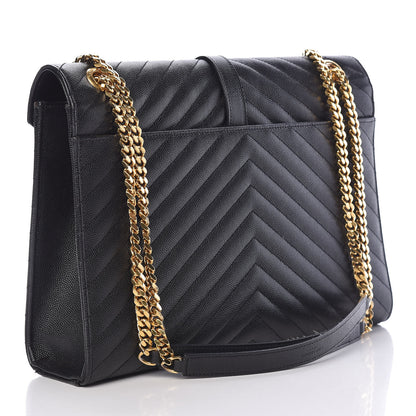 Saint Laurent Grain De Poudre Matelasse Chevron Large Monogram Satchel Black 3 of 19