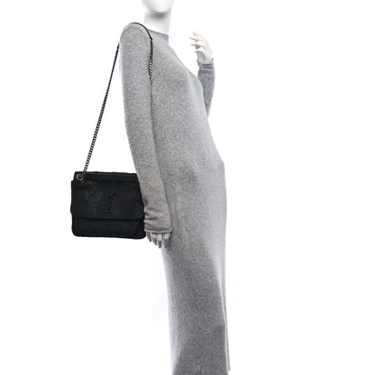 Saint Laurent Nubuck Crocodile Embossed Monogram Medium Niki Chain Satchel Black 2 of 10