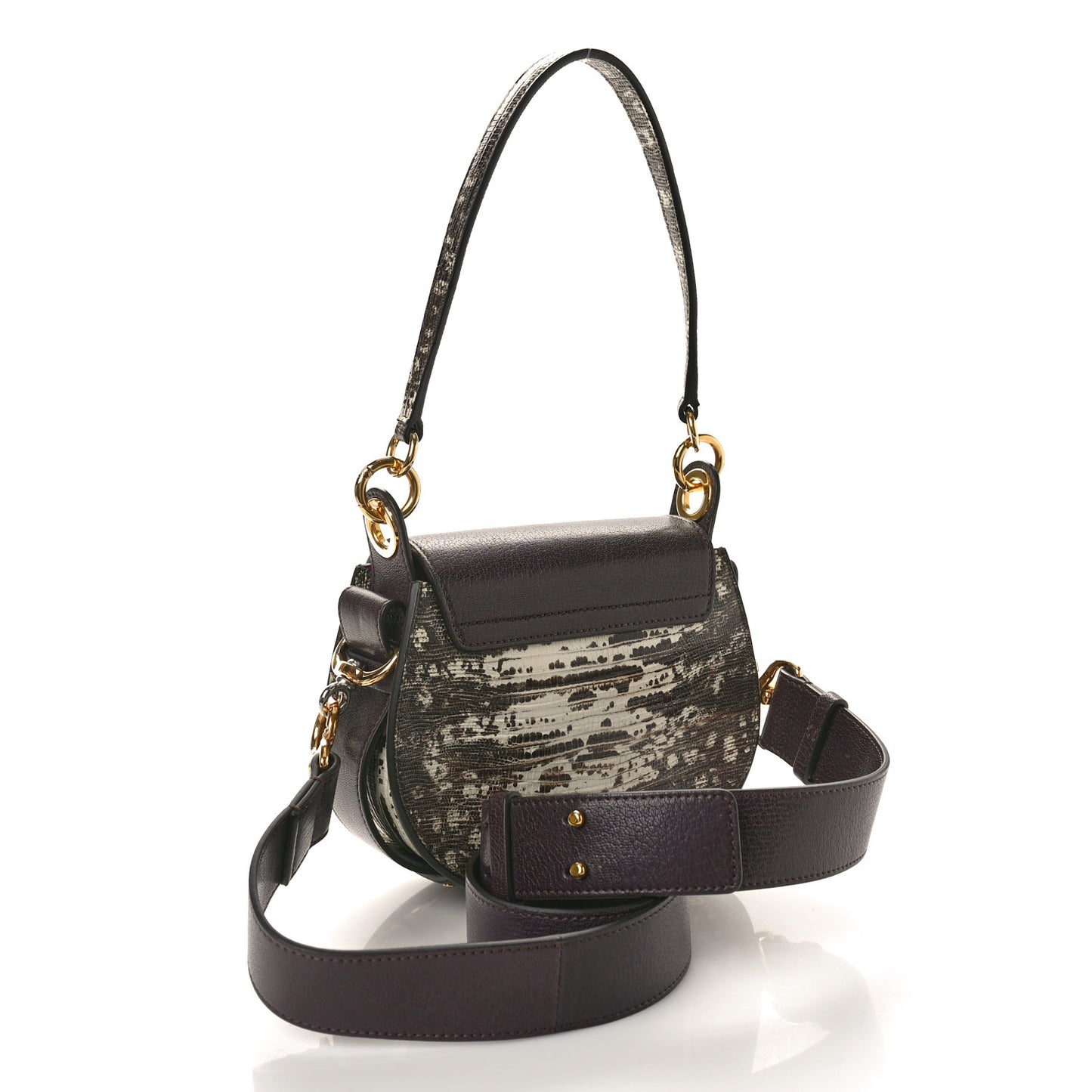 Calfskin Lizard Embossed Small Tess Bag Black Raisin