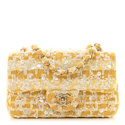 Chanel Tweed Beaded Mini Rectangular Flap Yellow White 1 of 12