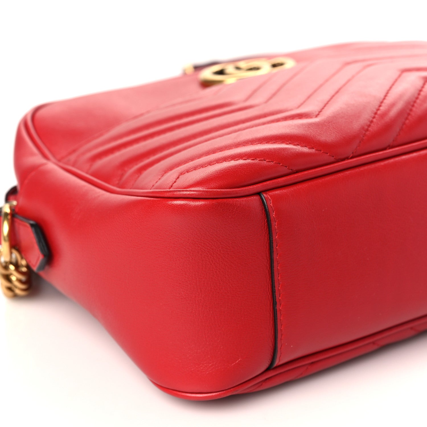 Gucci Calfskin Matelasse Medium GG Marmont Chain Shoulder Bag Hibiscus Red 8 of 9