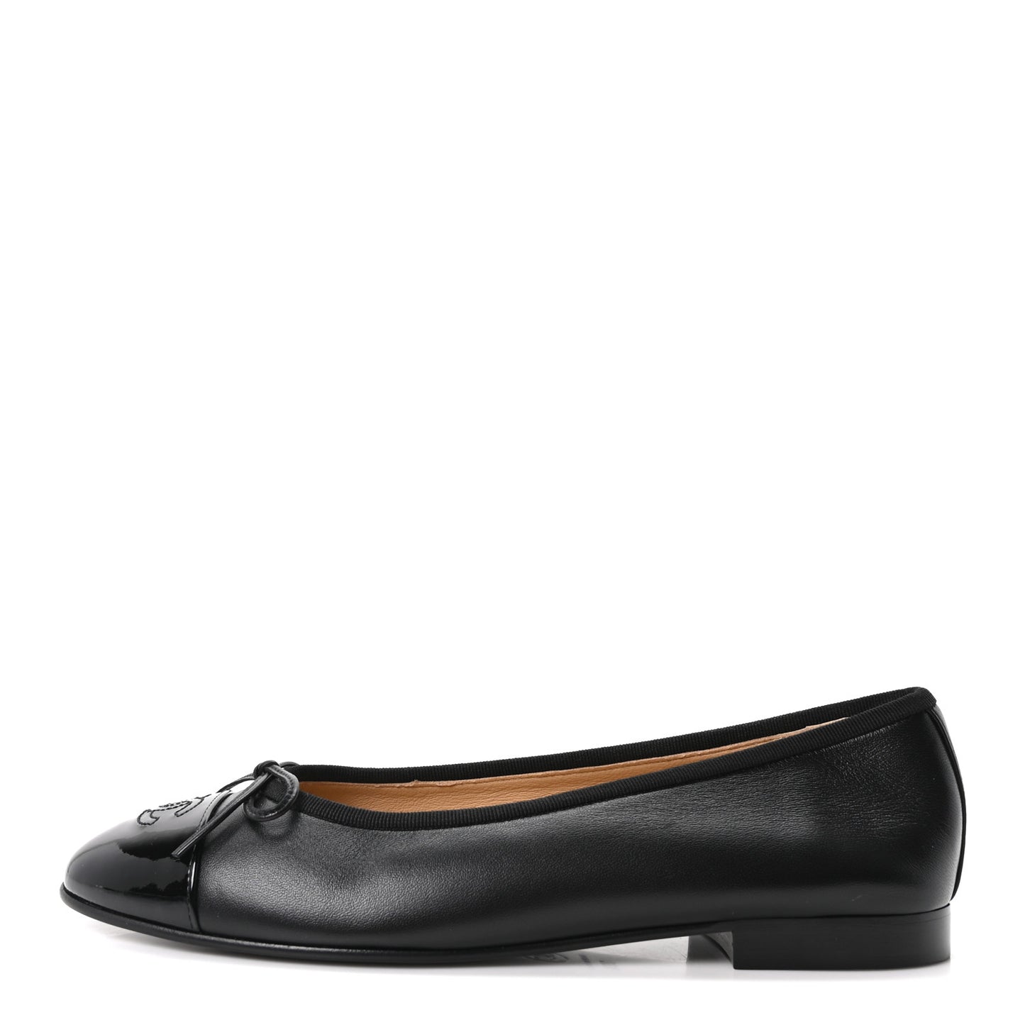 Lambskin Patent Cap Toe Ballerina Flats 39.5 Black