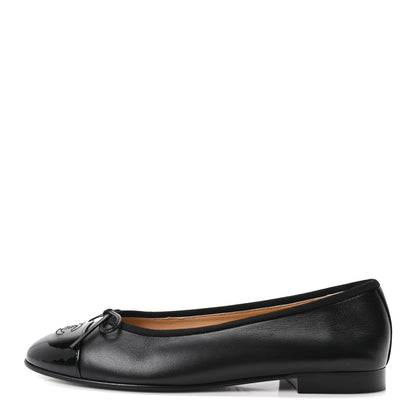 Chanel Lambskin Patent Cap Toe Ballerina Flats 39.5 Black 1 of 10