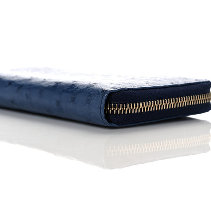 Gucci Ostrich Bamboo Zip Around Wallet Dark Blue 8 of 11