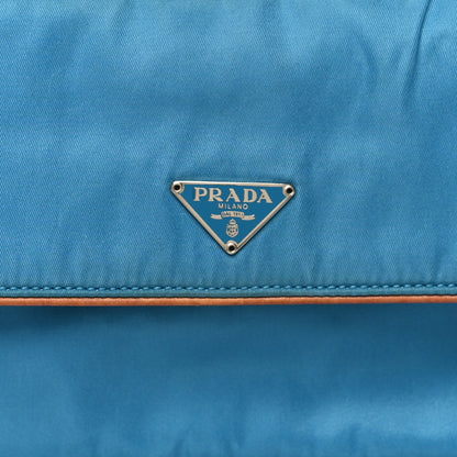 Prada Tessuto Nylon Calfskin Shoulder Bag Blue 7 of 10