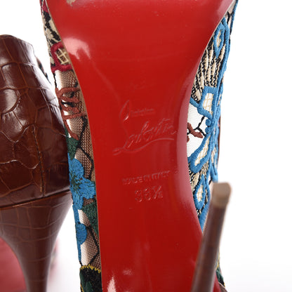 Christian Louboutin Lace Calfskin Crocodile Embossed Follies 100 Pumps 38.5 Cuoio Multicolor 8 of 13