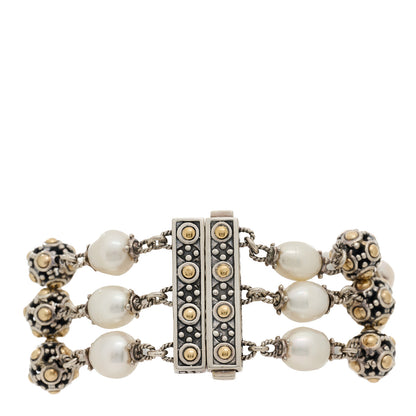 John Hardy Sterling Silver 18K Yellow Gold Pearl 3-Row Jaisalmer Bracelet 2 of 3