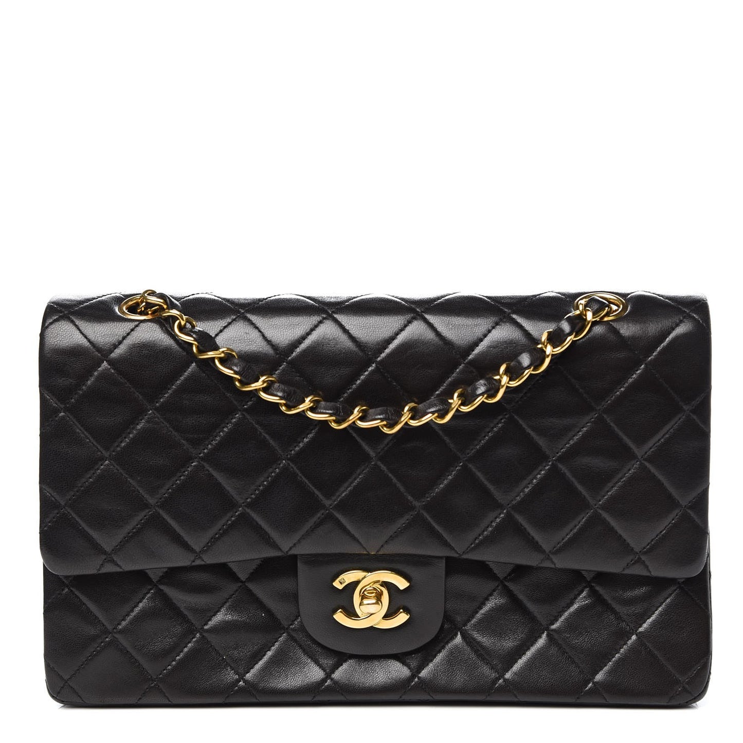 Lambskin Quilted Medium Double Flap Black