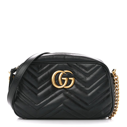 Gucci Calfskin Matelasse Small GG Marmont Chain Shoulder Bag Black 1 of 11