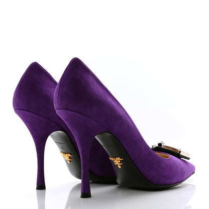 Prada Suede Heel Pumps 38 Purple 4 of 8