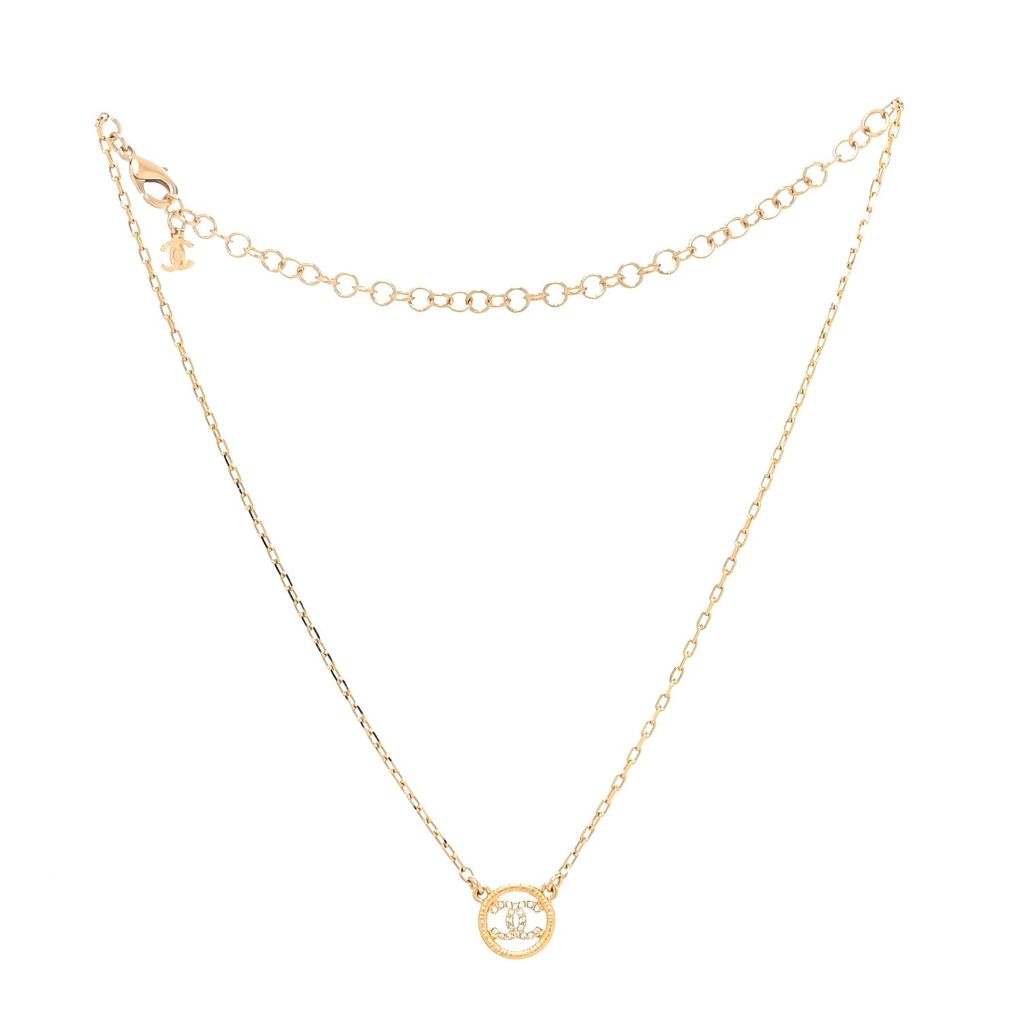 Crystal Metal CC Round Pendant Necklace Gold