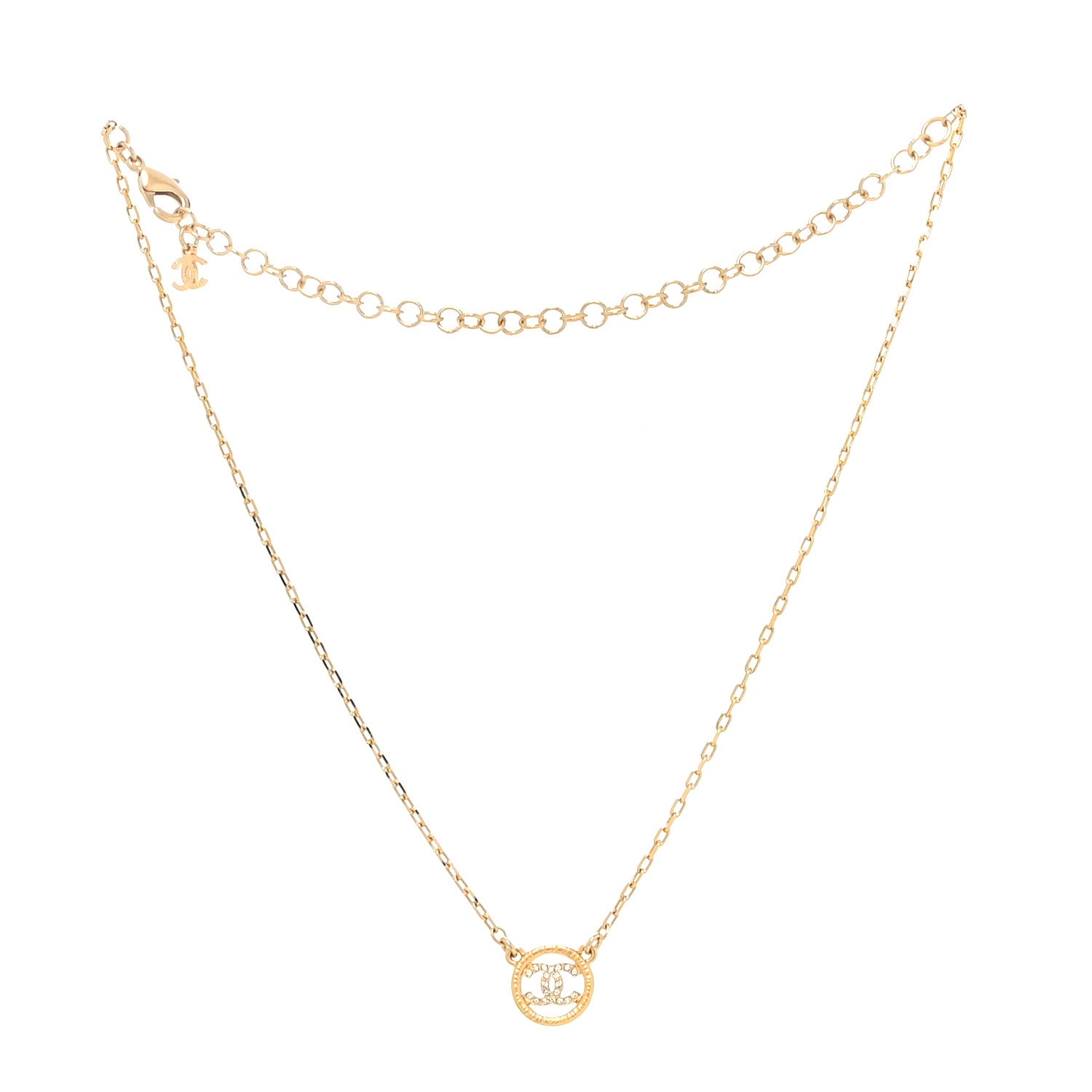 Chanel Crystal Metal CC Round Pendant Necklace Gold 3 of 6