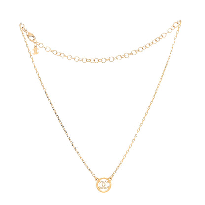 Chanel Crystal Metal CC Round Pendant Necklace Gold 3 of 6