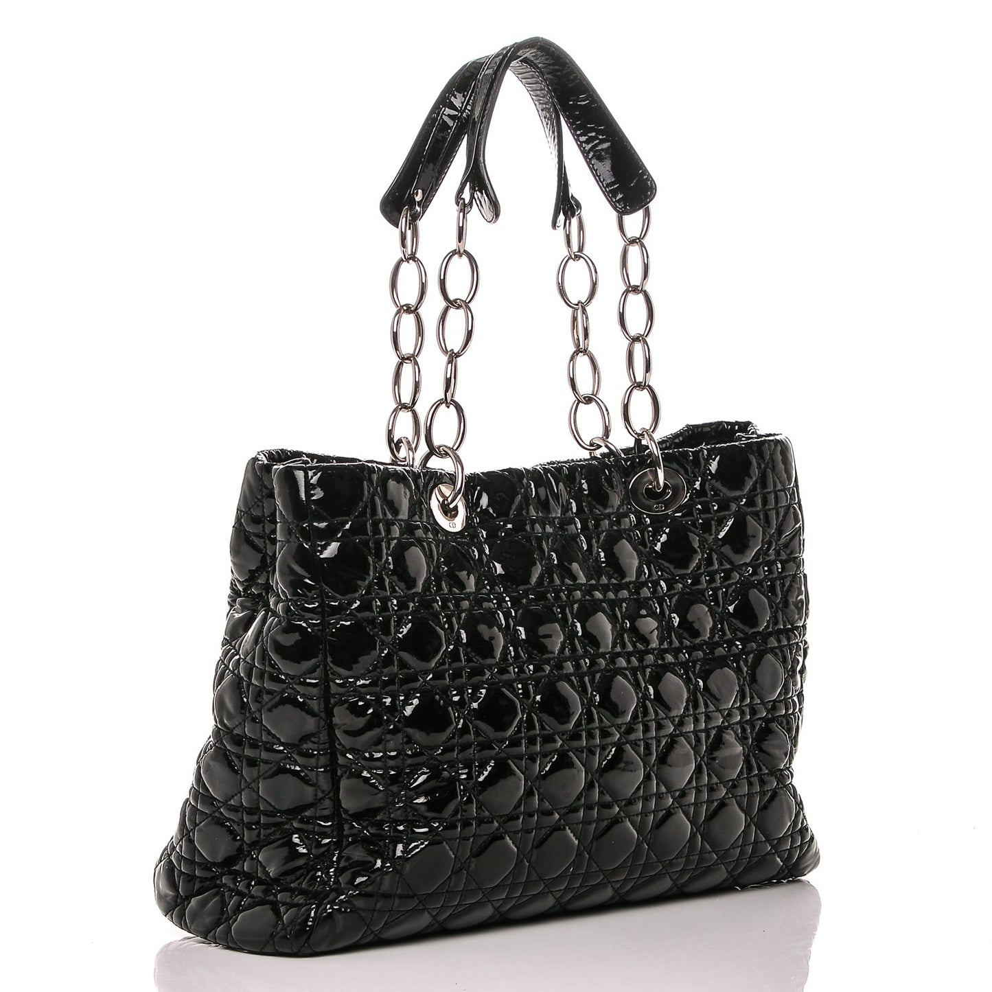 Patent Cannage Large Dior Soft Shopping Tote Black