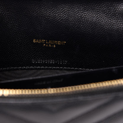 Saint Laurent Grain De Poudre Matelasse Chevron Monogram Envelope Chain Wallet Black 7 of 13
