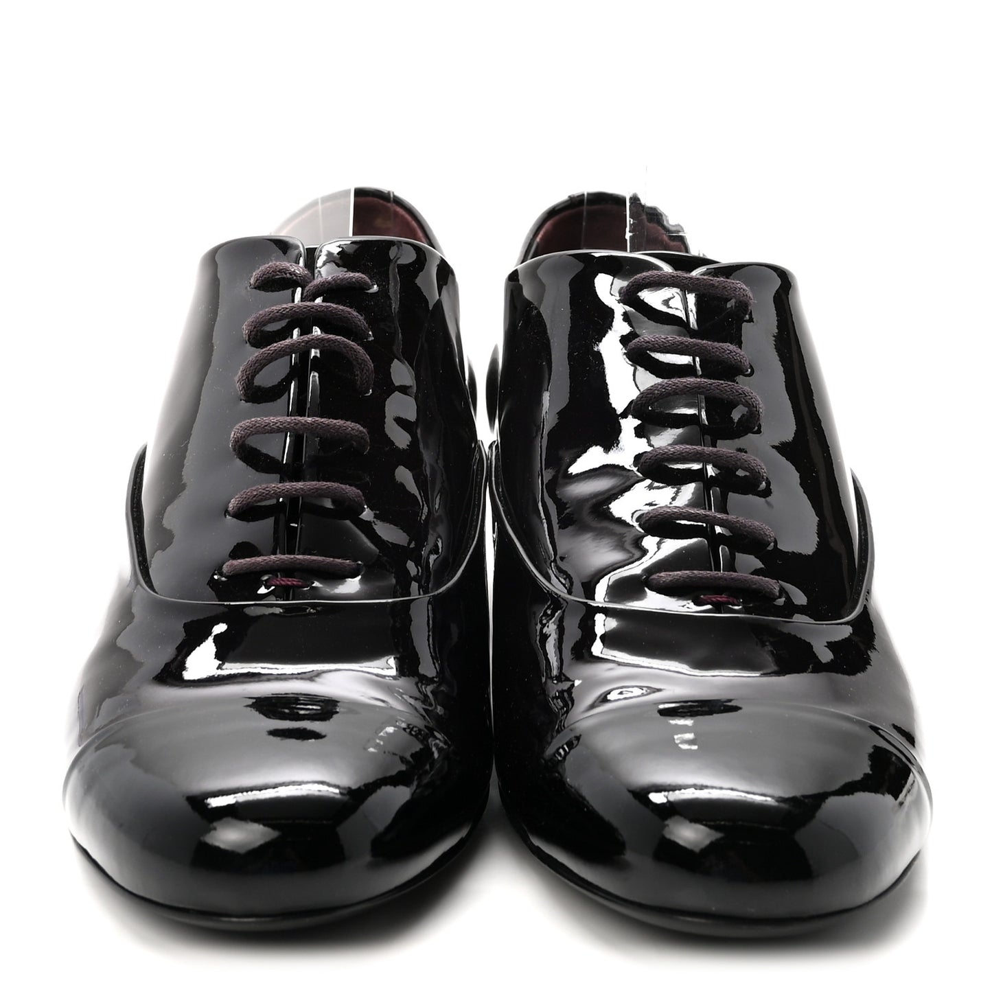 Patent Calfskin Pearl CC Lace Up Oxfords 40 Burgundy Black