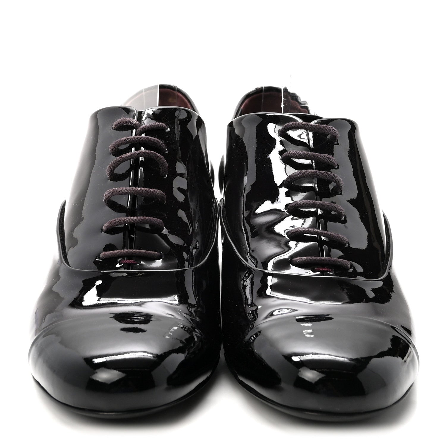 Chanel Patent Calfskin Pearl CC Lace Up Oxfords 40 Burgundy Black 3 of 9