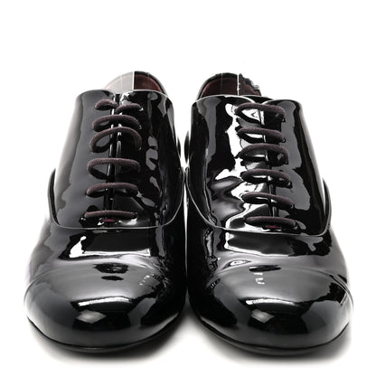 Chanel Patent Calfskin Pearl CC Lace Up Oxfords 40 Burgundy Black 3 of 9